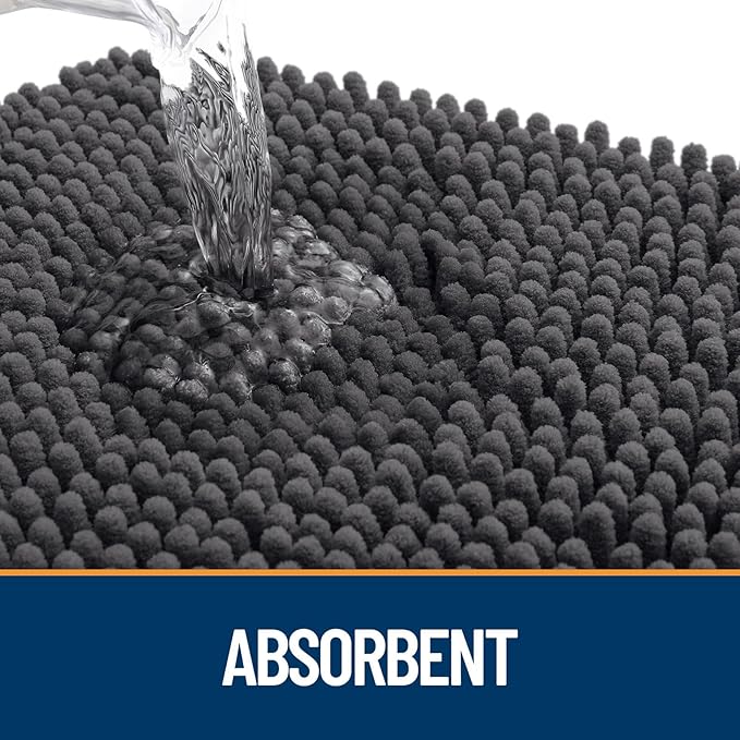 OLANLY Dog Door Mat for Muddy Paws 70x35, Paw Print Design, Absorbs Moisture and Dirt, Absorbent Non-Slip Washable Doormat, Quick Dry Chenille Mud Mat for Dogs, Entry Indoor Entryway Carpet, Dark Grey - Image 3