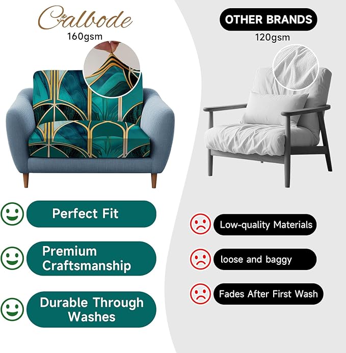 8Pcs Stretch Patio Cushion Cover, Art Deco Geometric Pattern Couch & Sofa Slipcovers for Patio Furniture Cushions Washable Reusable Couch Covers Replacement for All Season(Green, Cover Only) - Image 3