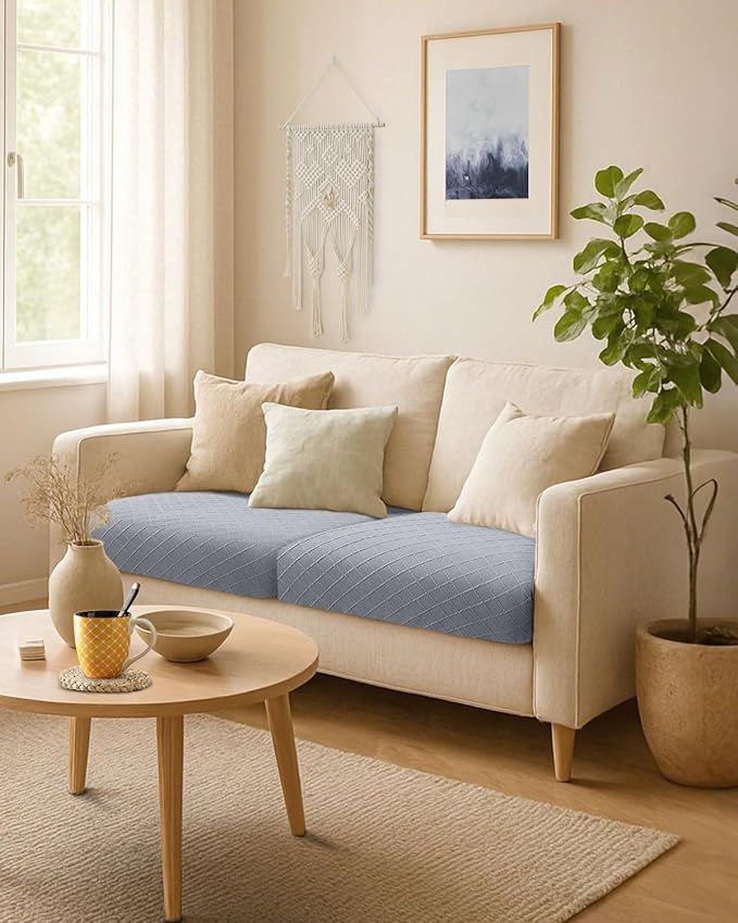 Fuloon Waterproof Seat Cushion Covers 3 PCS, Stretch Sofa Cushion Slipcovers Couch Covers Solid Washable Furniture Protector Suitable for Armchair Loveseat Sofa (Light Grey) - Image 7