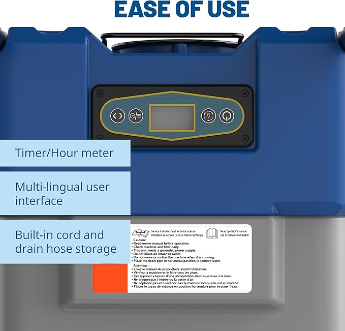BlueDri BDX-150 175PPD Industrial Commercial LGR Dehumidifier with 25-Foot Drain Hose for Job Sites, Coverage area of 15,000 Cubic Feet, Water Damage Restoration Equipment, Blue - Image 6