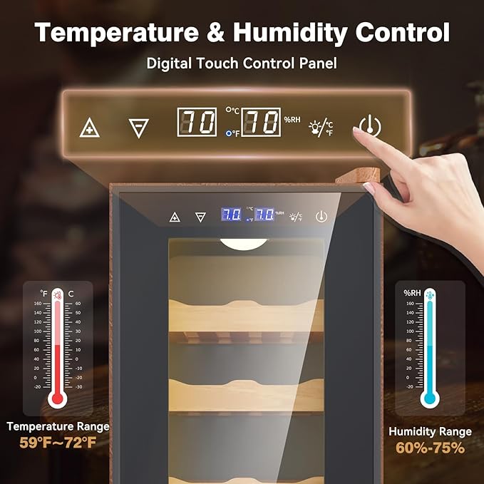 Electric Cooler Cabinet 35L with Temperature and Humidity Control, Leather Finish, Spanish Cedar Wood Shelves and Safety Lock (300 Counts Capacity), Gift for Men - Image 3