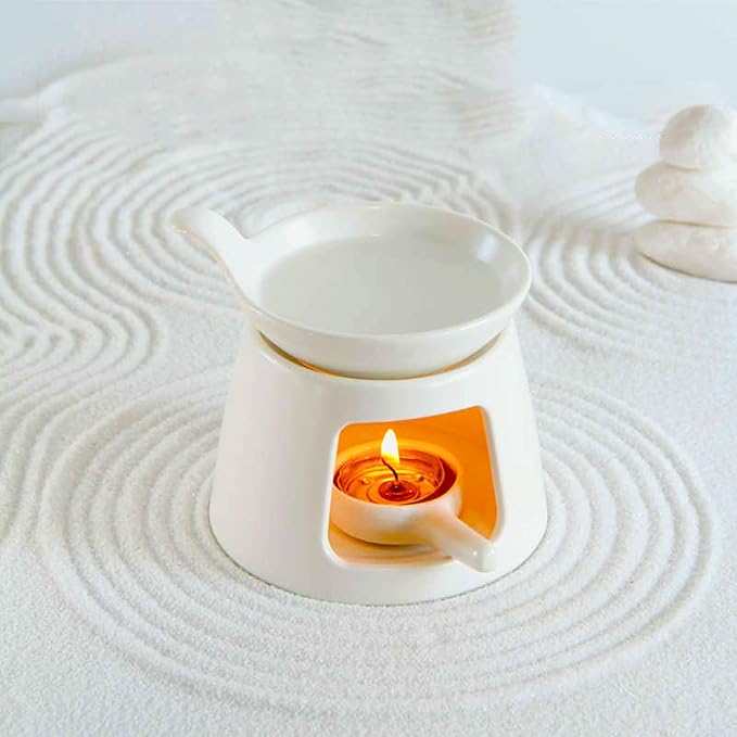 Ceramic Wax Melt Burners,Tea Light Candle Warmer,Essential Oil Burner,Candle Wax Burner Humidifier Yoga Aromatherapy Fragrance Diffuser for Living Room,Bedroom,Office Decoration,White,4 * 5IN - Image 3