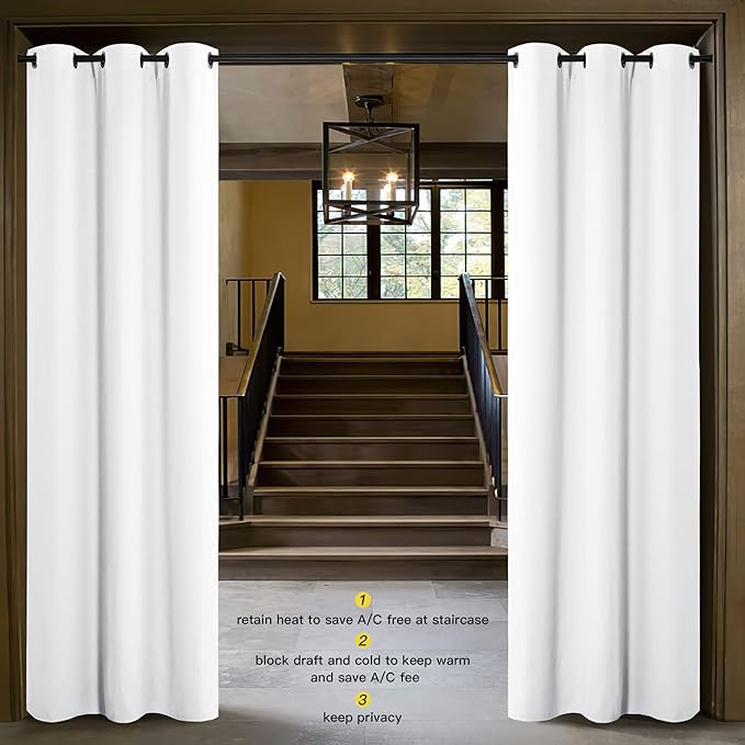 NICETOWN Curtains & Drapes for Door Tapestry, 144 inches Long Door Curtains for Bathroom Pantry Bedroom Closet (White, 1 Panel, 5ft Wide x 12ft Long) - Image 2
