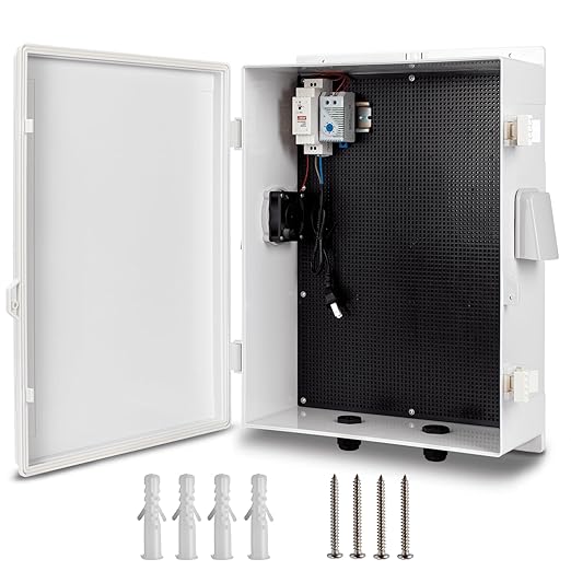 Outdoor Electrical Box with Thermostat and Fan, ABS Water Resistant Enclosure with Internal Mounting Panel & Hinged Cover, 18.1" H* 12.6" L* 6.3" W, Plug & Play. by Namunanee