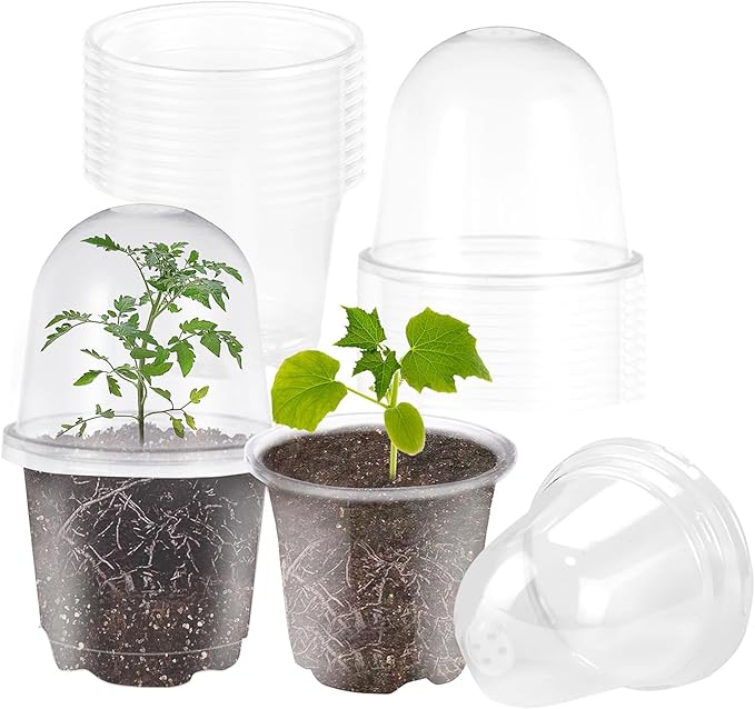 JOPY 4 Inch Plastic Nursery Pots with Humidity Dome for Plants Clear Seed Starter Pots Seedlings Planting Pots for Garden Indoor and Outdoor Small Planter Containers with Drainage Holes (10 Pack) by JOPY