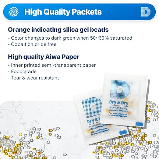 Dry & Dry 3 Gram [6000 Packets] Premium Orange Indicating Silica Gel Packets Desiccants - Food Safe Silica Packets Silica Gel Silica Gel Packets - Image 2