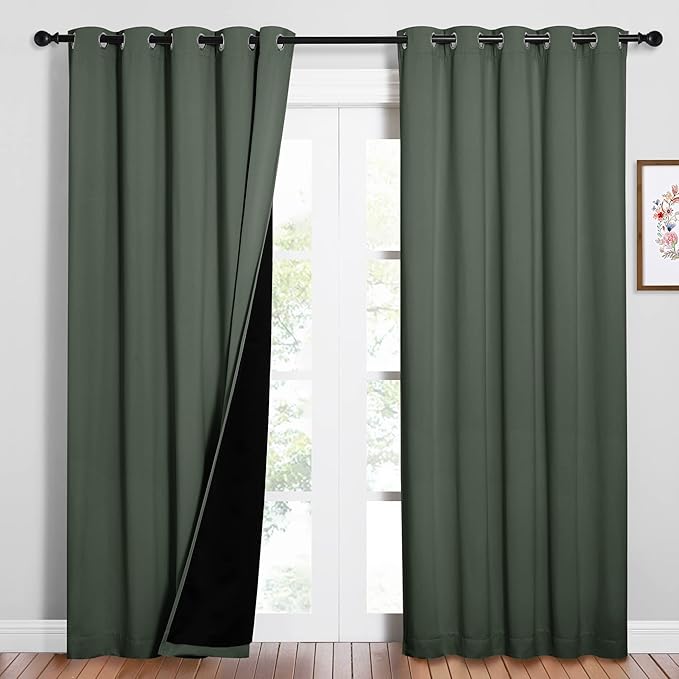 NICETOWN 100% Blackout Window Curtain Panels, Cold and Full Light Blocking Drapes with Black Liner for Nursery, 84 inches Drop Thermal Insulated Draperies (Dark Mallard, 2 PCs, 62" Wide Each Panel) by NICETOWN
