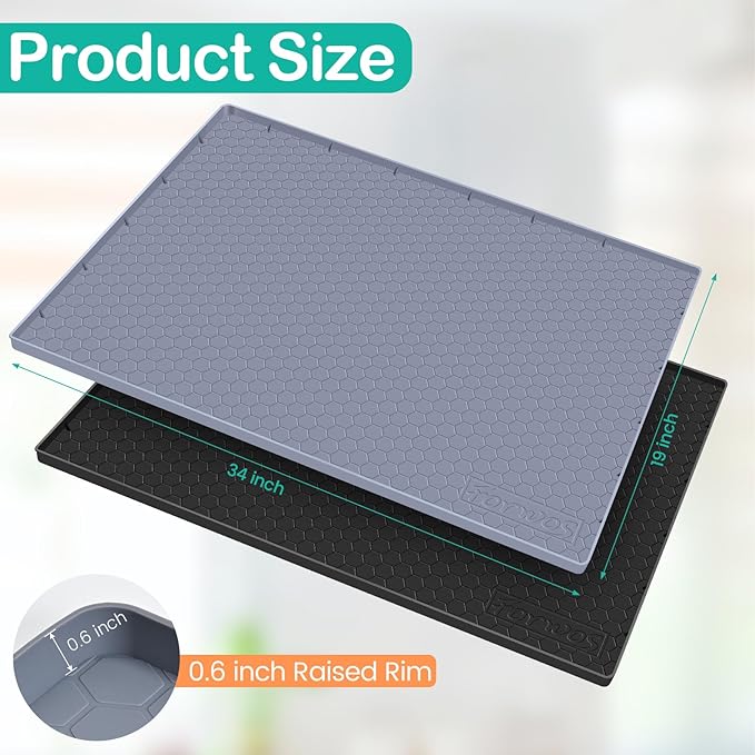 Waterproof Under Sink Mat 34" x 19", Silicone Cabinet Liner, Rubber Protector for Kitchen and Bathroom, Keeps Cabinets Clean, Dry, and Organized (Grey) - Image 2