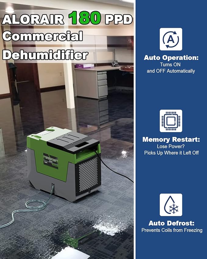 ALORAIR 180 PPD LGR Commercial Dehumidifier with Pump, 28 Gallons Heavy Duty Industrial Dehumidifiers Water Damage Restoration for Homes, Basements, Garages, Gym and Job Sites - Image 2