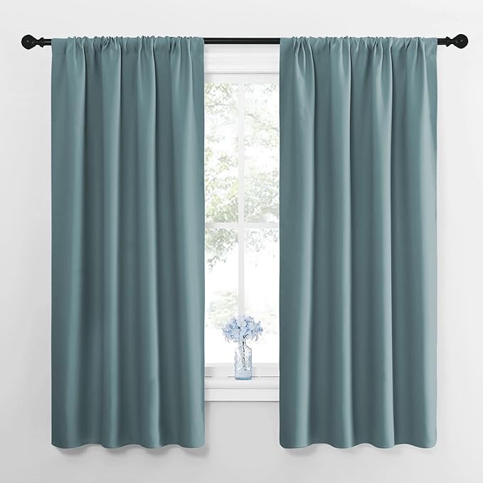 NICETOWN Greyish Blue Blackout Curtains Panels for Window, Thermal Insulated Rod Pocket Blackout Drapes/Draperies for Living Room (2 Panels, W42 x L63 inches) by NICETOWN