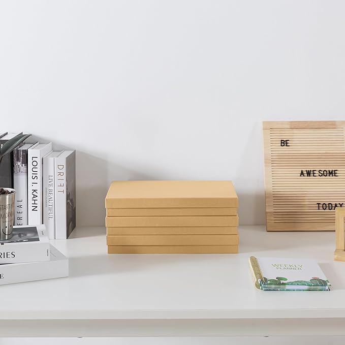 Soul & Lane Document Storage Boxes - Set of 3 (13.2" x 9.8" x 1.8"), Versatile Photo & Craft Organizer for Home Office, Stackable Cardboard Storage for Letters, Papers, Files & Memorabilia, Kraft - Image 4