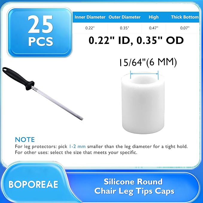 25 Pcs 15/64"(6 mm) Round Chair Leg Tips Caps, Silicone Rubber Furniture Leg Floor Protectors, Reduce Noise Folding Metal Chair Leg Cap Replacement for Bar Stool Leg Patio Indoor, White - Image 9
