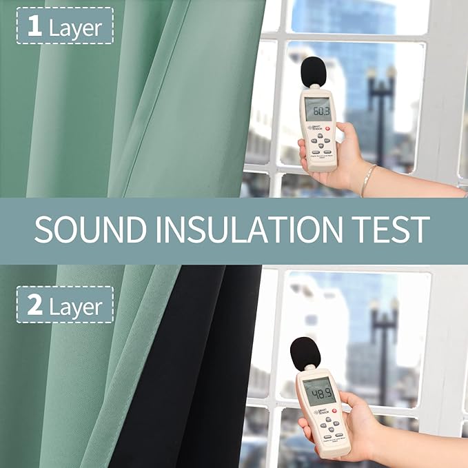 BGment Short 100% Blackout Curtains for Bedroom, Thermal Insulated Lined Energy Efficiency Noise Reducing Grommet Curtains 45 Inch Length for Small Window 2 Panels Each 42 Inch Wide, Frosty Green - Image 7