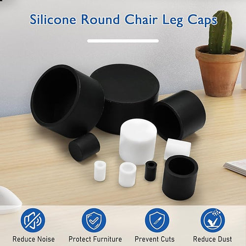 10 Pcs 1" (25 mm) Round Chair Leg Tips Caps, Silicone Rubber Furniture Leg Floor Protectors, Reduce Noise Folding Metal Chair Leg Cap Replacement for Bar Stool Leg Patio Indoor, Black - Image 2