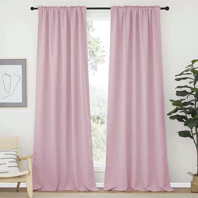 NICETOWN Bedroom Blackout Curtain Panels - (Baby Pink Color) 52 x 120 inch, 2 PCs, Insulating Energy Saving Solid Rod Pocket Blackout Drapes for Hall, Villa - Image 2