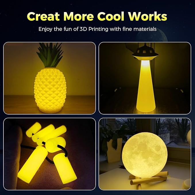 Creality 3D Luminous PLA Printer Filament, Halloween Decor, Glow in The Dark Filament, Best with UV Lamps, 1.75mm, Fit Most FDM 3D Printers, 1kg Spool(2.2lbs), Yellow - Image 4