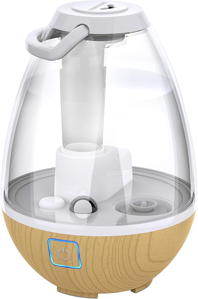 Sharper Image UHT1-SI Ultrasonic Cool Mist Humidifier, 0.4 Gallon (1.5L) Water Tank, 2 Settings, Auto Shut-Off, 360° Rotatable Nozzle, Illuminated Touch Control, LED Nightlight, Ash Woodgrain by SHARPERIMAGE