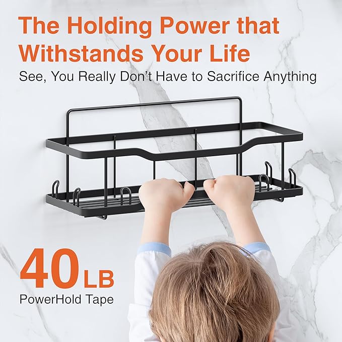Shower Caddy Bathroom Shelves, The Athena Silken 4 Set, 40LB Capacity, Adhesive Tape No Drill - Rustproof -Gorgeous Powder Coated 304 Stainless Steel Shower Organizer for kitchen & Home Decor - Black - Image 5