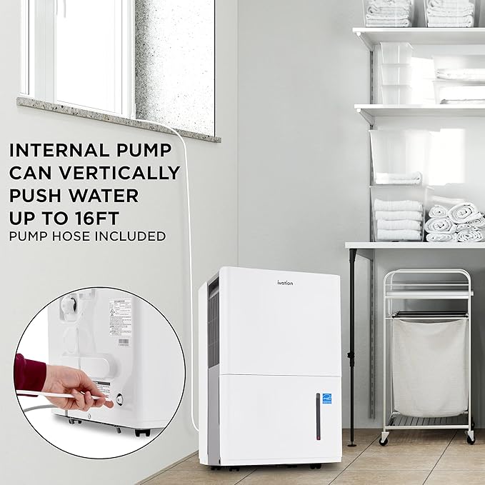 Ivation 4,500 Sq. Ft Energy Star Dehumidifier With Pump, Large Capacity Compressor De-humidifier for Big Rooms and Basements with Continuous Drain Hose Connector and Pump, Auto Shutoff and Restart - Image 2