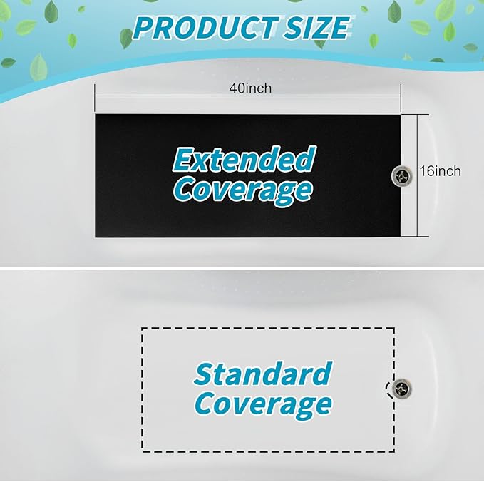 16" x 40" Non Slip Bathtub Mat with Drain Cut Out Anti Slipping Non Skid Safe Tub Mat Adhesive Peel and Stick Bath Tub Mat PEVA Tub Sticker for Shower Floor Boat Wet Areas(Black) - Image 3
