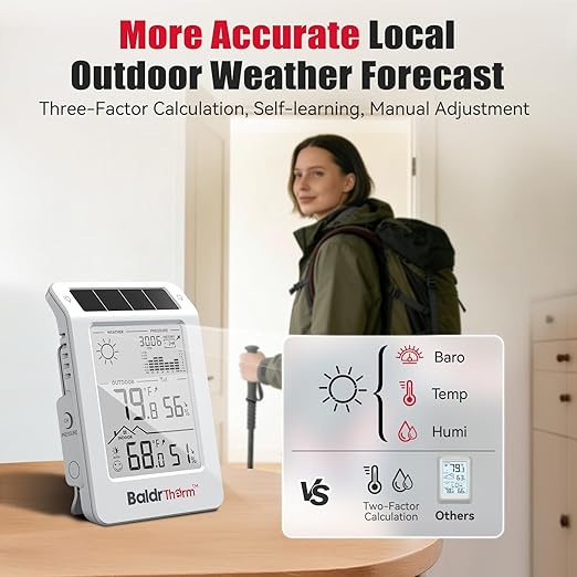 BaldrTherm Wireless Weather Station, Dual-Zone Indoor & Outdoor/Childroom Temp Humidity Monitor, Auto Smart Backlight,Temp/Humidity/Barometric Trend Visualization, White&Orange - Image 4