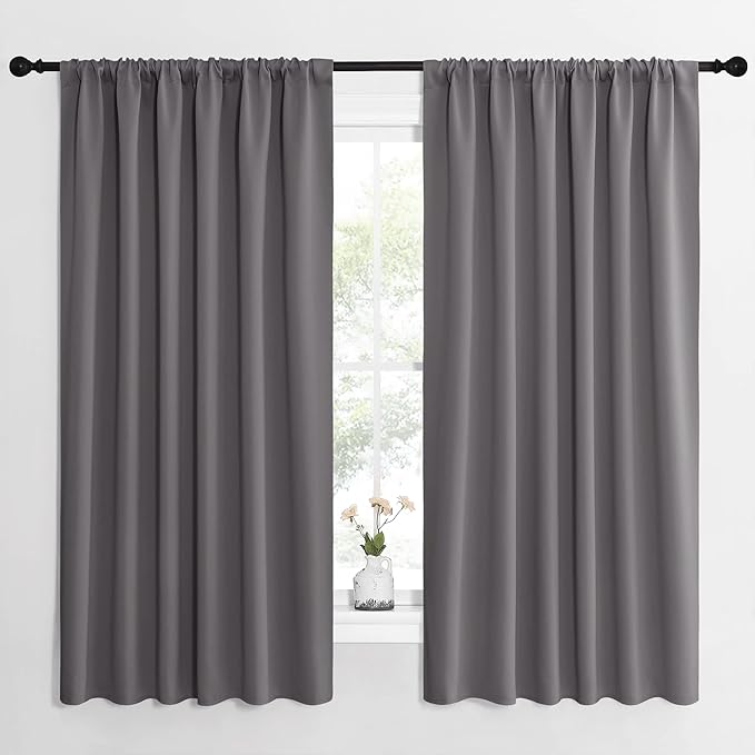 NICETOWN Blackout Curtain Panels for Window - Thermal Insulated Rod Pocket Blackout Drapes/Draperies for Dining Room (2 Panels, W62 x L63 inches, Grey) by NICETOWN