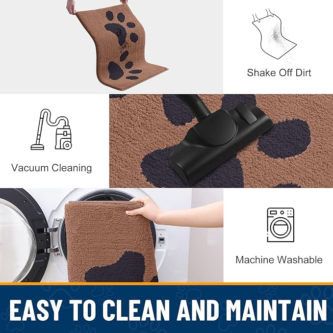 Smiry Dog Door Mat for Muddy Paws, Absorbs Moisture and Dirt, Low-Profile Entryway Mat with Non-Slip Backing, Entry Indoor Outdoor Doormat for Inside Floor (40x32 Inches, Camel and Black, Paw) - Image 8