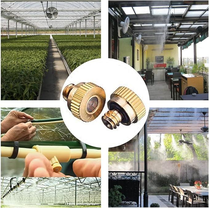 20 Pack Brass Misting Nozzles Tees, Brass Spray Nozzles for Greenhouse Landscaping Humidification, Dust Control Mist Nozzle Sprinkler for Outdoor Cooling System 0.012 Orifice (0.3 mm) 10/24 UNC Garden - Image 4
