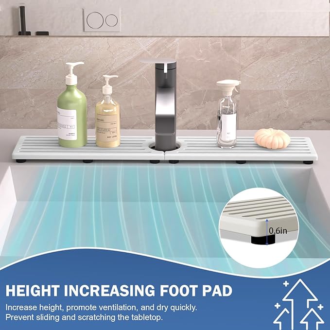 Stone Faucet Mat for Kitchen Sink, Water Absorbing Sink Water Splash Guard, Fast-Drying Kitchen Sink Faucet Mat, Durable Protector and Stone Drying Mat for Kitchen Counter Bathroom Sink - Image 8