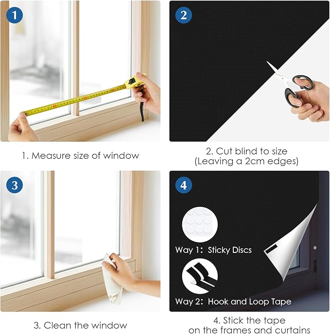 Blackout Window Cover, Portable Window Blinds,Travel DIY Window Black Out Curtains for Bedroom,Baby Nursery,Dorm Room and Media Room (Black 118"x57") - Image 9