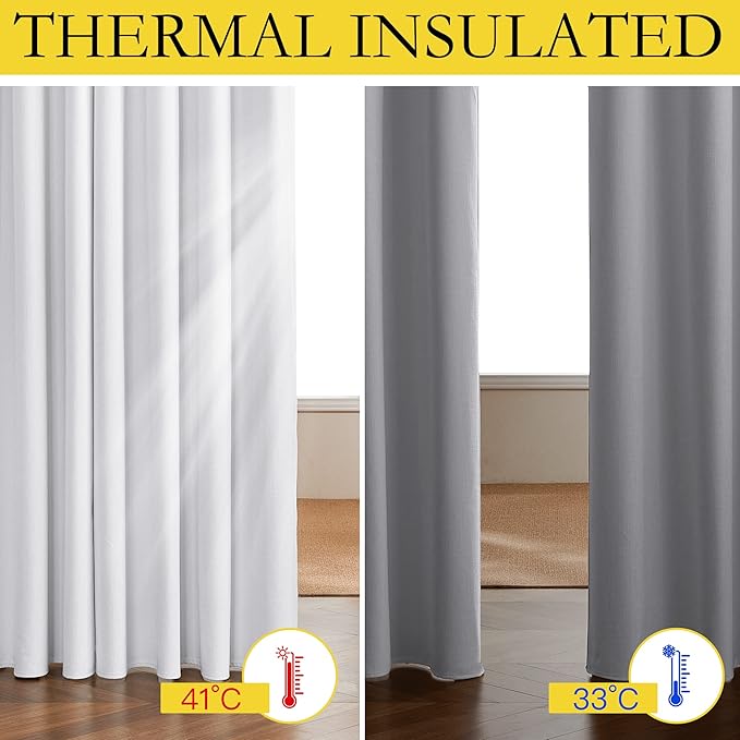 NICETOWN 100% Absolutely Blackout Linen Curtains with Thermal Insulated White Liner, White, 52 inches Wide, 102 inches Length Energy Saving Curtains for Living Room 2 Panels Set, Vertical Blinds - Image 4