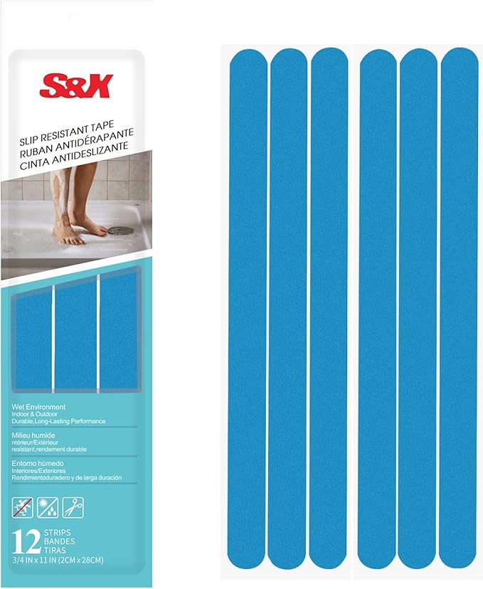 S&X Non Slip Bath Stickers,Gritty Textured Slip-Resistant Treads,0.75-Inch by 11-Inch,12 Strips Per Pack (Blue) by SXProducts