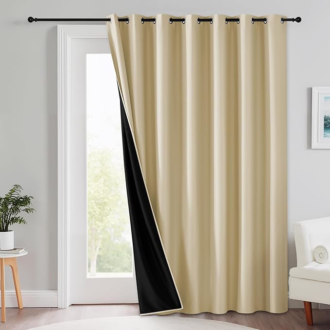 RYB HOME Extra Long 100% Blackout Room Divider Curtains for Bedroom 108 Inch Long, Extra Wide Privacy Sliding Door Blinds for Patio/Living Room/Dining, 1 Panel, W100 x L108, Beige by RYBHOME
