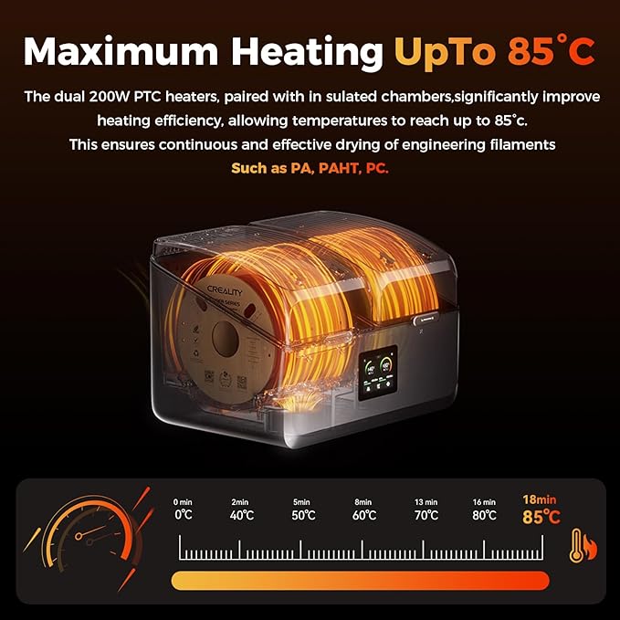 Creality Filament Dryer Box 4 Spool, SpacePi X4 3D Printer Filament Storage Box, Dual Independent Heating Chambers, Rapid Heating Up to 85℃, Active Dehumidification, for PLA,PETG,ABS,TPU,Nylon,etc - Image 2