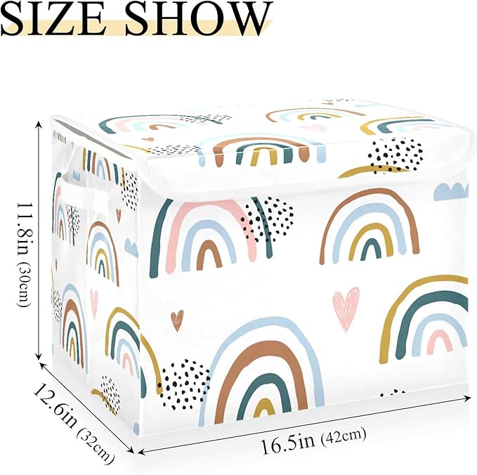 xigua Cartoon Rainbow Storage Bins with Lids and Carrying Handle,Foldable Storage Boxes Organizer Containers Baskets Cube with Cover for Home Bedroom Closet Office - Image 3