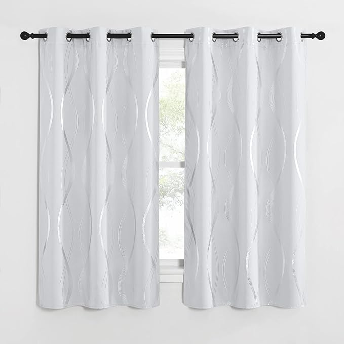 NICETOWN Greyish White Room Darkening Curtain Panels - Wave Line Printed Window Treatment Thermal Insulated Grommet Top Drapes for Bedroom (2 Panels, 42 by 63) - Image 2
