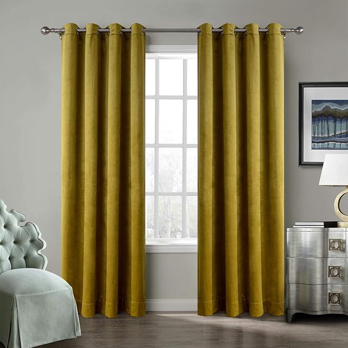 ChadMade Blackout Lined Premium Velvet Curtain Fawn 100Wx108L Inch (1 Panel), Eyelet Grommet for Livingroom Bedroom Theater Studio, Leon Collection by ChadMade