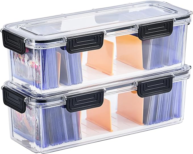 Toploader Storage Box, Trading Card Storage Box with 5 Dividers, Hard Plastic TCG Card Storage Box for Top Loaders, Large for 165 Toploaders 650 Cards (2 Pack) by DEEIF