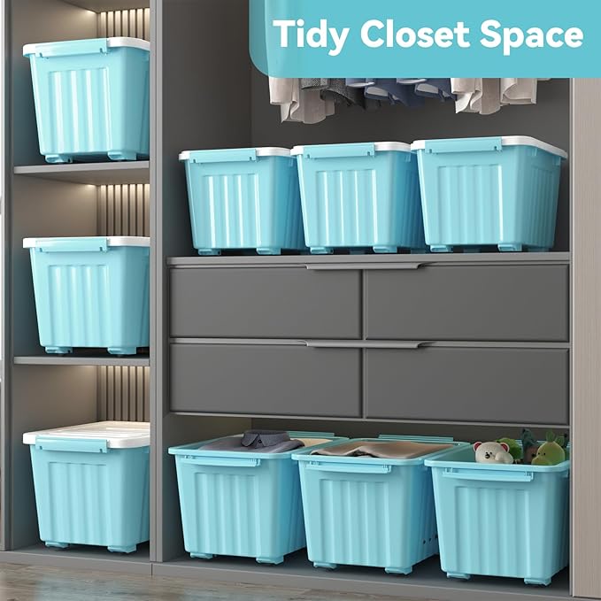 Nazhura 72 Quart Plastic Storage Bin, Stackable and Nestable Storage Boxes with Lids and Secure Latching Buckles, Large Storage Container (Blue, 72Quart-4Pack) - Image 6