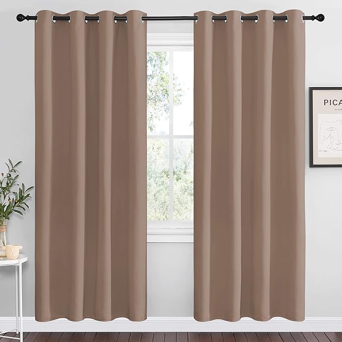NICETOWN Kitchen Blackout Curtains and Drapes - Triple Weave Energy Saving Thermal Insulated Solid Grommet Blackout Panels for Patio (1 Pair, 55 inches by 78 Inch, Cappuccino) by NICETOWN