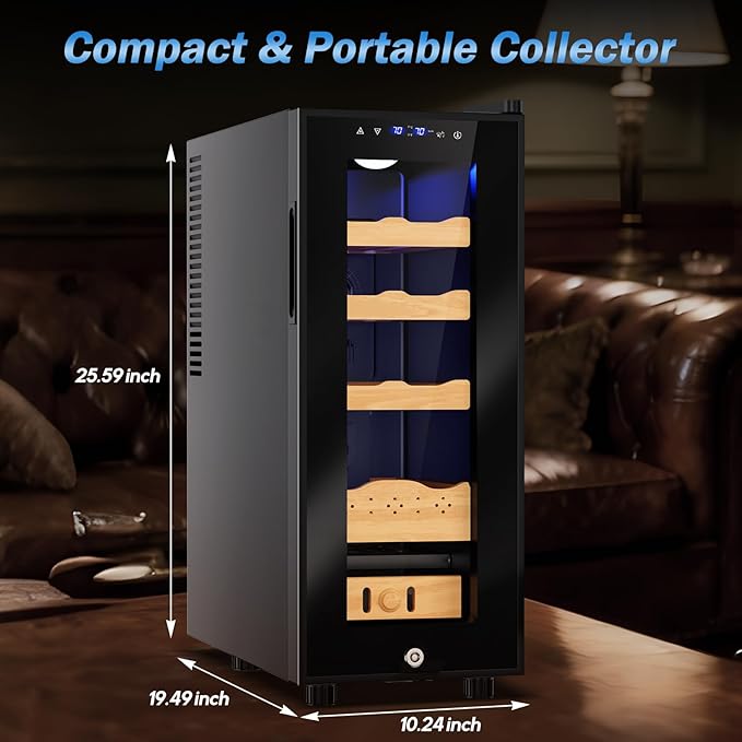 Electric Humidor-35L Cooling & Heating Humidor, Smart Touch Control Humidity & Temp Humidors wtih Spanish Cedar Wood Tray and Drawer, Digital Display, Safety Lock, Desktop Gift for Men - Image 4