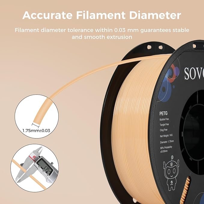 Sovol 3D Printer PETG Filament 1.75mm 1KG (2.2lbs), High Precision, Strong Toughness, Wiring Tightness, Dimensional Accuracy +/- 0.03 mm, 3D Printing PETG Filaments, Skin - Image 6