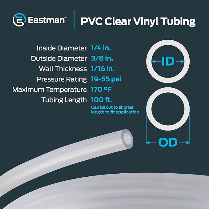 Eastman 1/4 Inch ID (3/8 Inch OD) PVC Clear Vinyl Tubing, 100 Foot Length, 98618 - Image 4