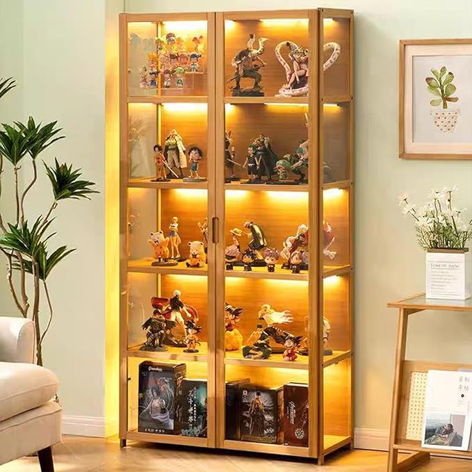 Display Cabinet with Acrylic Glass Doors, Tall Storage Cabinet with Adjustable Shelves, 5 Tier Curio Cabinet&Bookcase for Collectibles, Toys, Books, for Kids Playroom, Bedroom, Study Room - Image 7