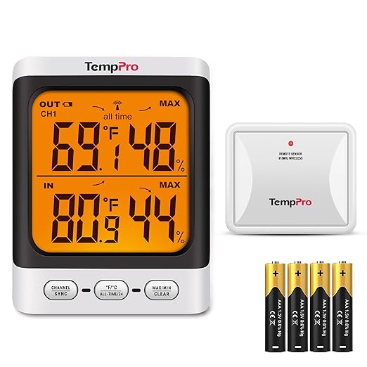 TempPro Indoor Outdoor Thermometer Wireless, 500 ft Outside Thermometer with Cold-Resistant Sensor, Outdoor Thermometer Waterproof for Patio with 3.3" LCD Backlit Display (Previously ThermoPro) by ThermoPro