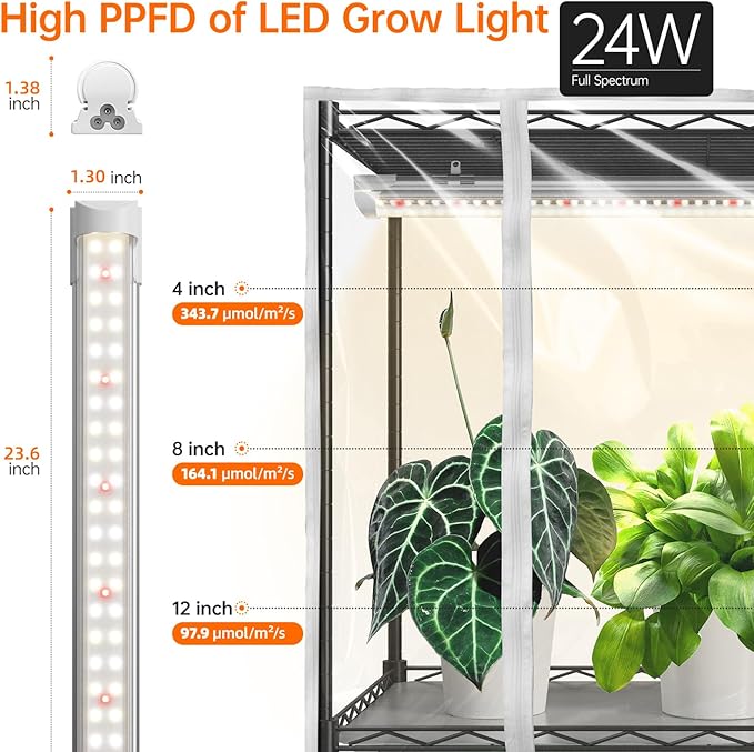 Bstrip Indoor Greenhouse with Grow Light, Mini Green house with 5 Pack T8 Full Spectrum Plant Lights, Plant Shelf with Tent for Indoor Plant, Seed Starting, Seed Tray, 35.4"x13.8"x71" - Image 4