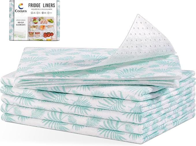Cooyes Drawer and Shelf Liner for Kitchen Cabinets, Cloth Material, Non Slip Refrigerator Liners Washable, Fridge Mats for Glass Shelves and Bins, 6 Pack, 12" × 24" by Cooyes