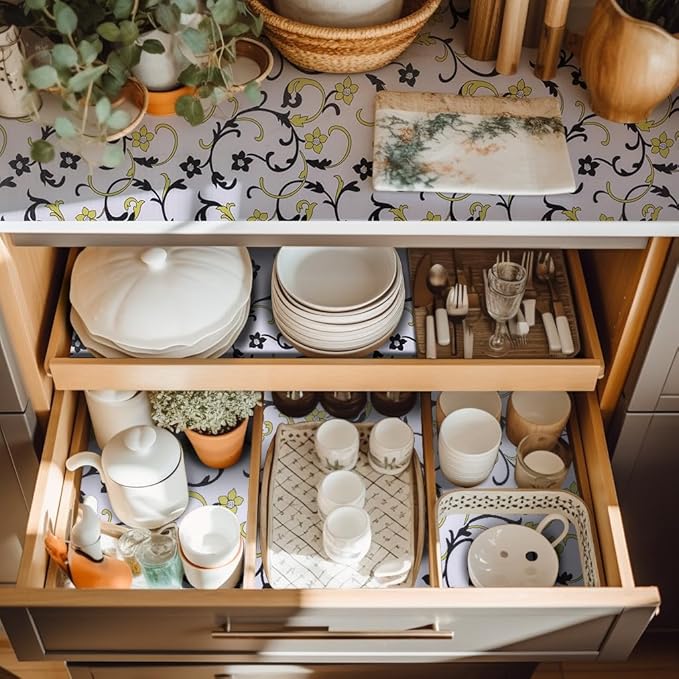 12" W x 120" L Floral Drawer and Shelf Liner for Cabinets, Non-Adhesive Strong Grip Non-Slip Flower Shelf Cabinet Kitchen Shelf Liners for Kitchen Cabinets - Image 7