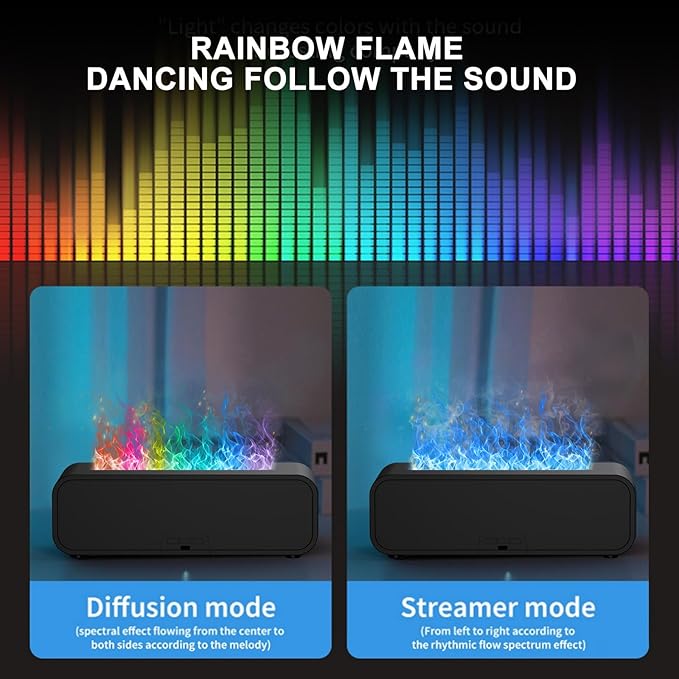 Colorful Flame Air Aroma Diffuser Humidifier, Dynamic Fire Flame Sound Pickup Aromatherapy Diffuser for Home Office Room(Remote, Timer & Auto-Off, 150ml) - Image 2