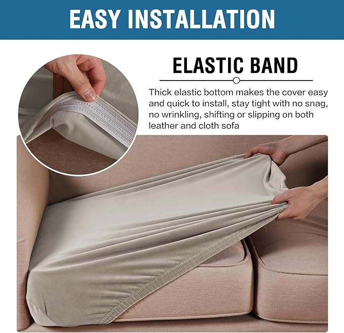 H.VERSAILTEX Velvet Stretch Couch Cushion Cover Plush Cushion Slipcover for Chair Cushion Furniture Protector Seat Cushion Sofa Cover (1 Piece Armchair Cushion Covers, Oatmeal) - Image 4